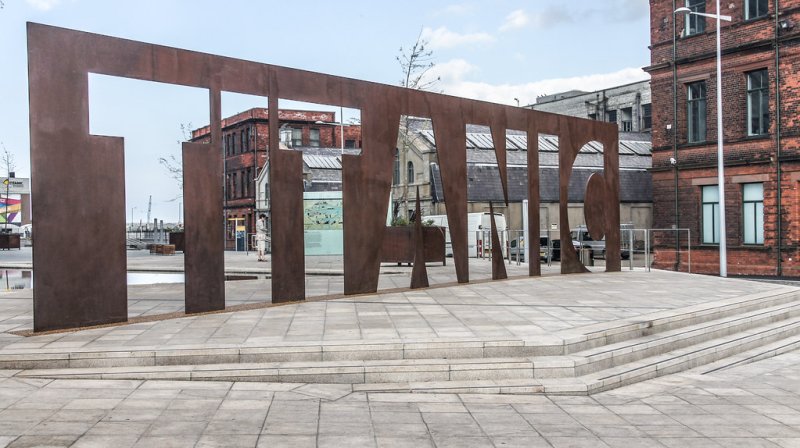 Titanic Quarter pic by Informatique steel sign saying titanic