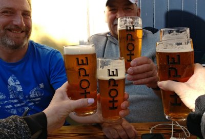 Crafted Beer on Seafood Trail Hidden Howth Experiences four pints of beer with hope written on the glass