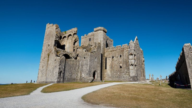 Rock of Cashel Co. Tipperary Courtesy Failte Ireland  stone church with blue sky