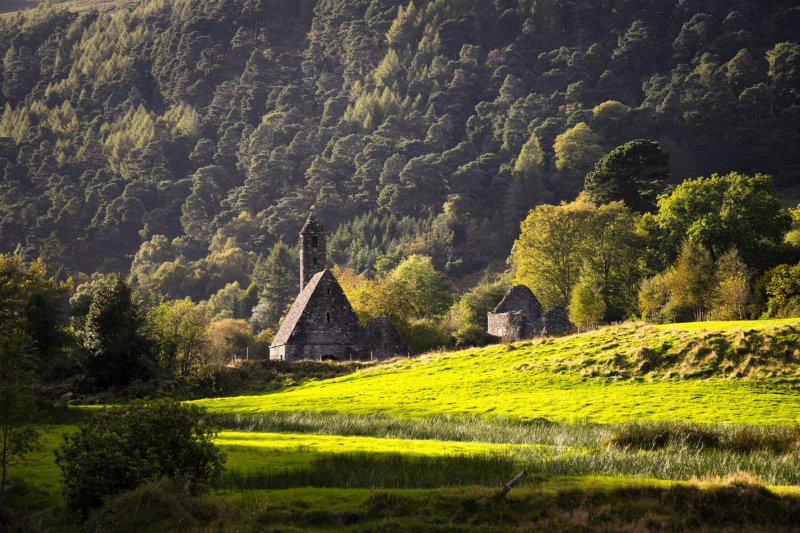 Church, Glendalough Courtesy Chris Hill church surrounded by greenery